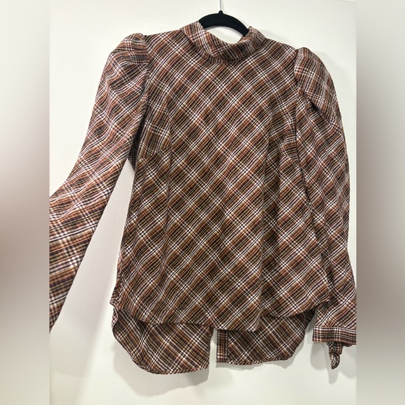 Veronica Beard Tops - Veronica Beard Isabel Plaid Brown Grey Black White Women's Poof Sleeve Top M